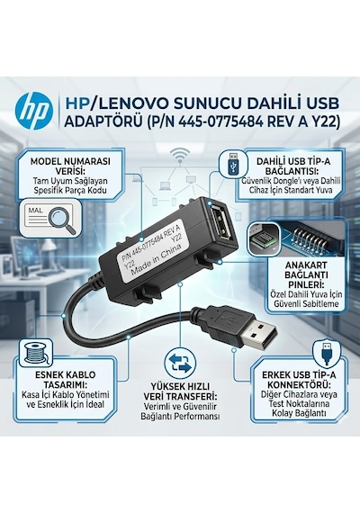 Hp 445-0775484 Reva Y22 Dahili Anakart Usb Adaptör Kablosu Server/workstation