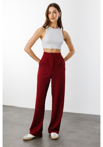 Genius Store Beli Cırtlı Rahat Palazzo Pantolon Cırtlı-pantolon Bordo
