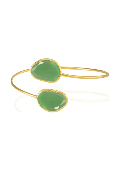 Kadir Jewellery 22 Ayar Altın Kaplama Zirkon Taşlı Ayarlanabilir Trend Bilezik Yeşil