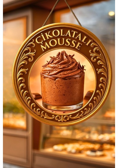 Çikolatalı Mousse Temalı İpli Ahşap Kapı Duvar Süsü, Pastane, Tatlı Dükkanı, Cafe Tablo Dekoru