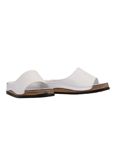 Napa Shoes Hakiki Deri Lazer Kesim Delikli Rahat Taban Kadın Terlik Napa-309 Beyaz