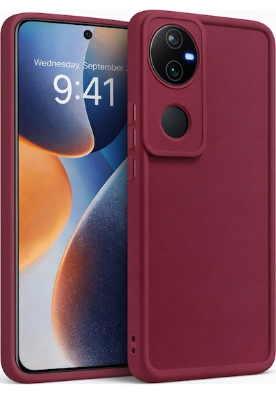 Vivo V50 Uyumlu Kamera Çıkıntılı Mat Silikon Telefon Kılıfı Bordo