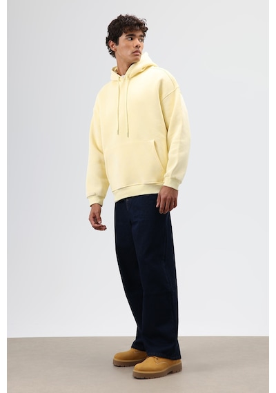 Vamos Basic Oversize Yıkamalı Hoodie Sarı