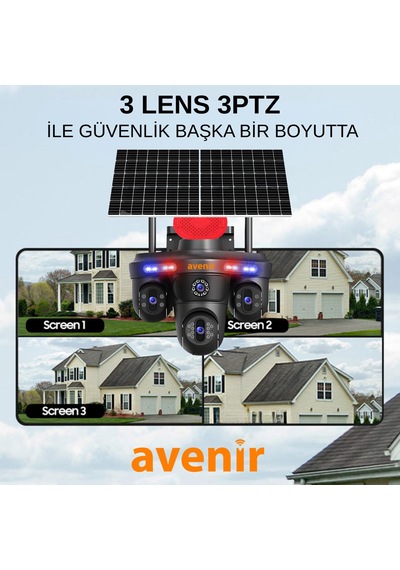 Av-s439 3 Lens 3ptz Güneş Enerjili Solar 4g Sim Kartlı Kamera