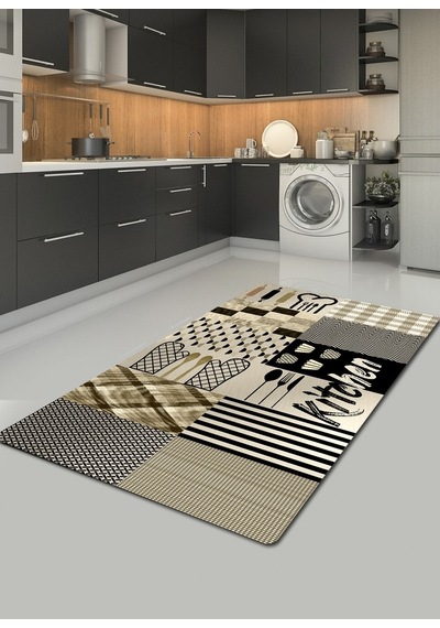 Krem, Kitchen Kaymaz, Organik Pamuk Taban Mutfak Halısı
