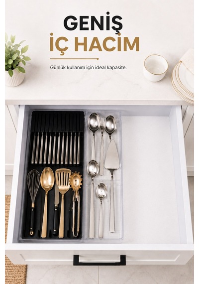 Çekmece İçi Bıçaklık Organizer Bölmeli Mutfak Düzenleyici Siyah S-11029