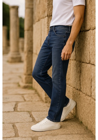 Cedy Denim Xcedy Premium Yüksek Kalite Erkek Klasik 5 Cep Yüksek Bel Regularfit Esnek Boru Paça Pantolon Mavi