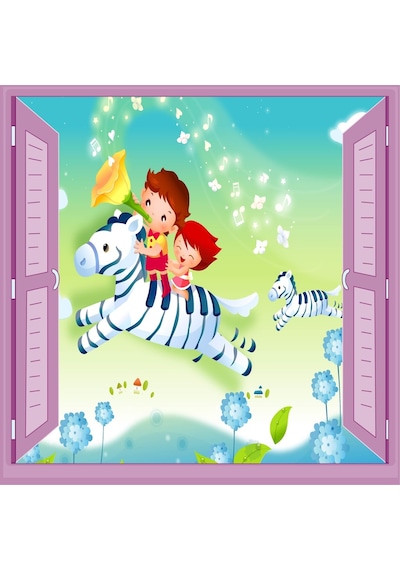 Çocuk Odası Bebek Odası Pencere Poster Duvar Kağıdı At Çocuklar