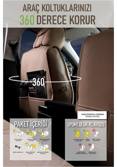 Hyundai İ20 Deri Oto Koltuk Kılıfı Ön Arka Takım Bej Antalya Model Scr