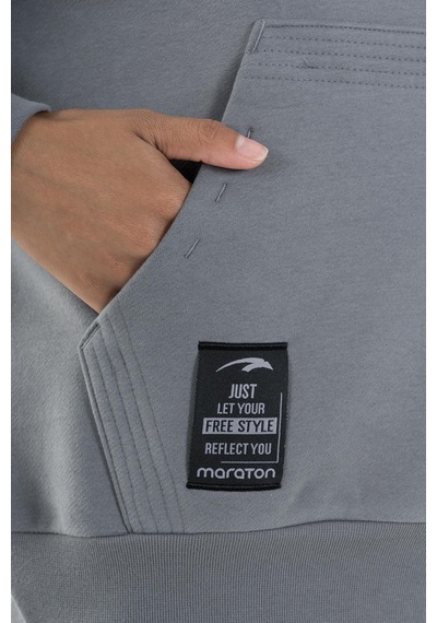 Maraton Sportswear Oversize Kadın Kapşonlu Uzun Kol Basic Açık Antrasit Sweatshirt 22953-açık Antrasit