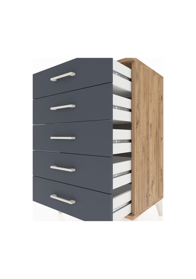 Hyperion Komodin 5 Çekmeceli 60x44x96 Çam-antrasit Atlas Çam