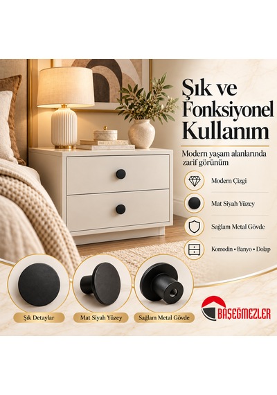 Haskan Yuvarlak Düğme Kulp Siyah