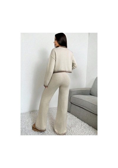 Flex Fashıon Kadın 2li Hırka Pantolon Trend Oversize Triko Takım Taş Rengi Taş Rengi - 752758313 Taş Rengi - 752758313 Taş Rengi
