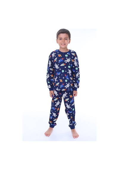 Zuzunga Astronot Temalı Pamuk Unisex Çocuk Pijama Takımı Lacivert1 Lacivert