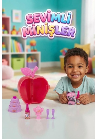 Sevimli Minişler Işıklı Elma Yuvalı Pet Shop Oyun Seti Kaleme Takılabilir Pembe Köpek Figürlü Ve Aksesuarlı Çocuk Oyuncağı