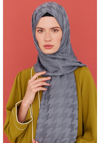 Mirsoy Scarf Kazayağı Desen İpeksi Jakar Şal - Antrasit Antrasit