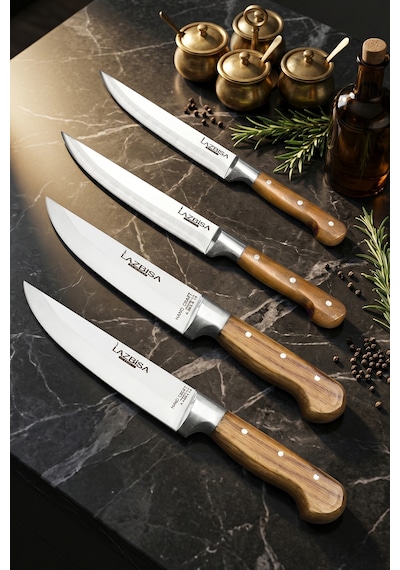 Lazbisa Mtf-036 Hand Craft Mutfak Bıçak Seti Et Ekmek Sebze Bıçağı 4 Lü Set Günlük Kullanım Kahverengi