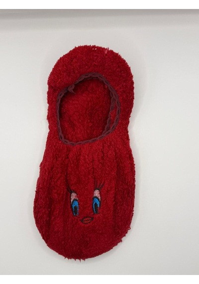 Ozzy Socks Kadın Kırmızı Yüz Desenli Uyku Patik Çorap 3'lü Paket Kırmızı4