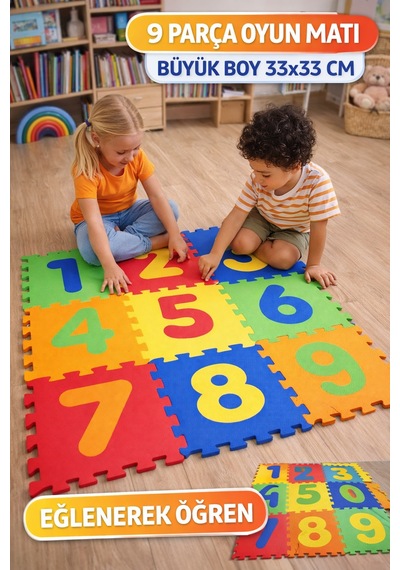 9 Parça Rakamlı Oyun Matı 33x33 Cm Sünger Puzzle Yer Karosu Çocuk Eğitim Seti