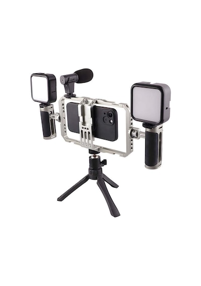 Gdx Phn-08 Profesyonel Video Rig Çift Tutacaklı Metal Telefon Kafesi Vlog Ekipmanı