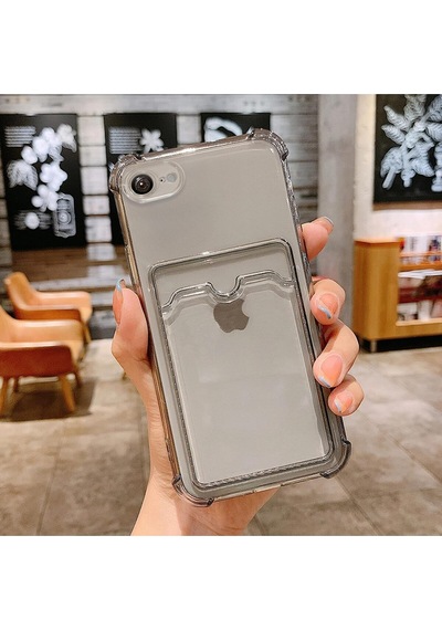 Teknomoda Apple Uyumlu iPhone 16e Kılıf Kartlıklı Anti Şok Korumalı Şeffaf Silikon Füme Koyu Şeffaf 16e Acık Siyah Füme