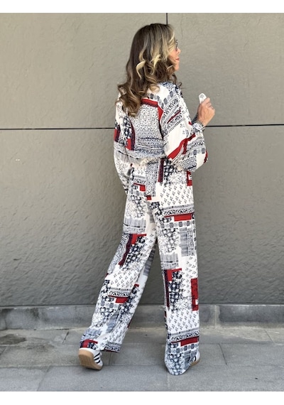 Kadın Mix Desenli İkili Kimono Takım - S504506 Çok Renkli