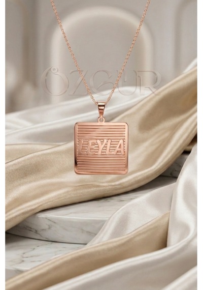 925 Ayar Gümüş İsimli Plaka Kolye Rose Gold