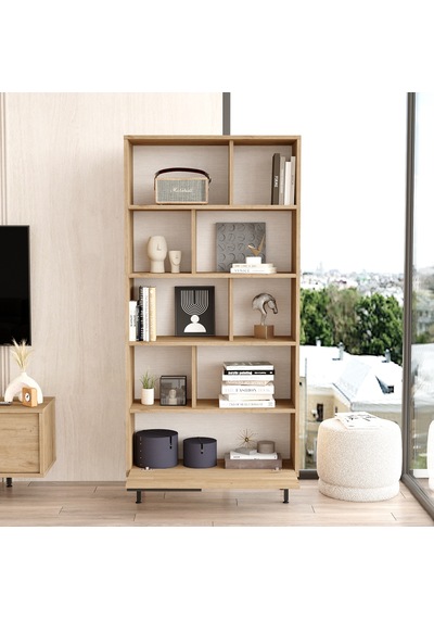 Yurudesign Ocean Kitaplık Raf Metal Ayaklı 176cm Kapaklı Sepet On4-s