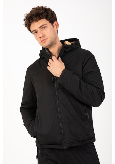 Maraton Sportswear Regular Erkek Kapşonlu Uzun Kol Basic Siyah Ceket 21365 Siyah