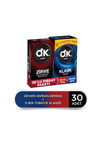 Okey Klasik Prezervatif 20'li + Zirve Prezervatif 10'lu