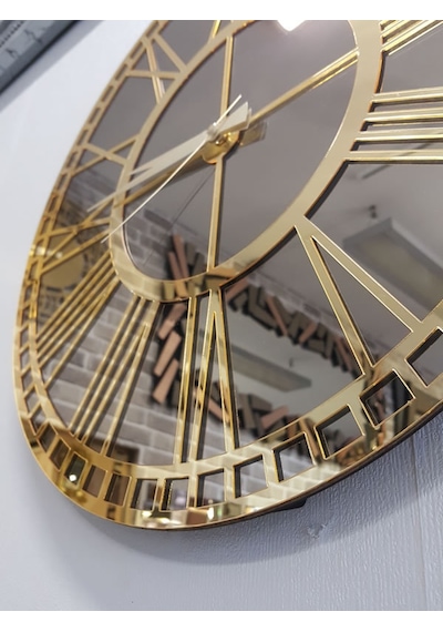 Ayna Denizi Golden Bronze Model Altın Bronz Renk 50 CM Dekoratif Aynalı Duvar Saati Altın