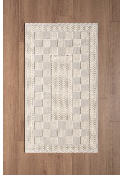 Sakura Sk014a Doğal Pamuk 2'li Banyo Paspas Seti 60x100 60x50cm Kaymaz Taban Makinada Yıkanabilir Kemik