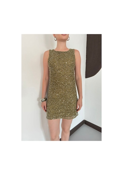 Verymoda Pullu Sıfır Kol Elbise D3120 Haki