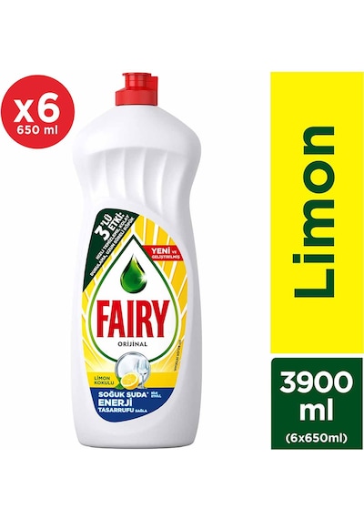 Fairy Temiz & Ferah Sıvı Bulaşık Deterjanı Fırsat Paketi Limon Kokulu 6 x 650 ML