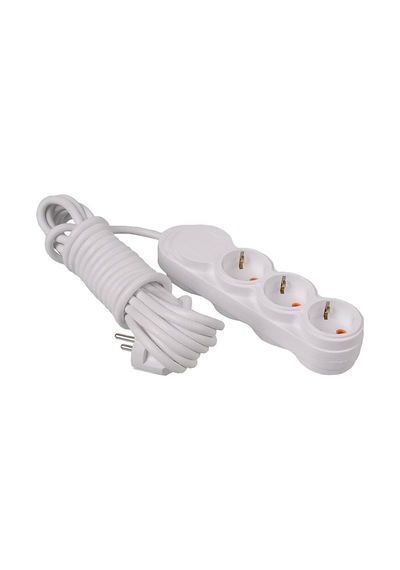 3lü 2 Metre Grup Priz Uzatma Kablosu, Çocuk Korumalı, Klemensli Topraklı Priz - 3500 Watt, 16 Amper, 250 Volt, Beyaz Renk 2 Metre