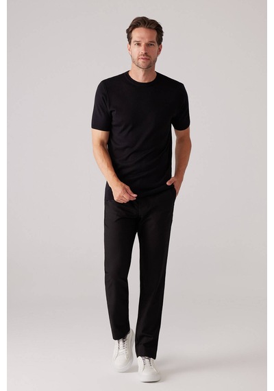 Erkek Siyah Slim Fit Bisiklet Yaka Yazlık Triko Tişört