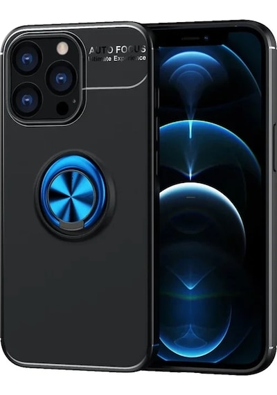 Apple, Uyumlu iPhone 13 Pro Kılıf Range Yüzüklü Silikon - Siyah-mavi