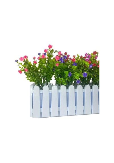 Yapay Çiçek Beyaz Çit Balkon Saksısı Renkli Mineli Şimşir Çiçekli 55 35cm