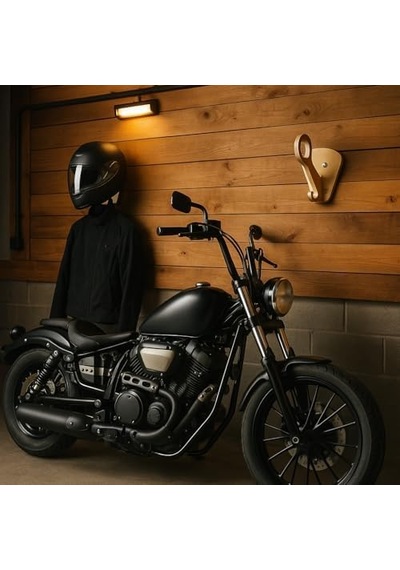 Ahşap Motosiklet Kask Ve Mont Askısı, Duvar Tipi, Doğal Ahşap, Marin Kontrplak Acı Kahverengi