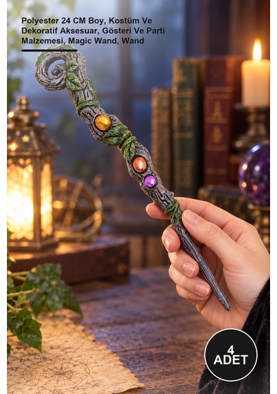 4 Adet Sihirli Asa Polyester 24 Cm Boy, Kostüm Ve Dekoratif Aksesuar, Gösteri Ve Parti Malzemesi, Magic Wand, Wand