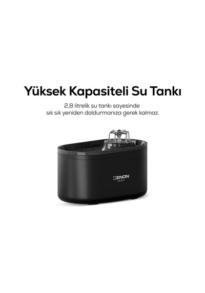 Kedi Su Pınarı Ultra Sessiz Wifi Akıllı Otomatik Su Çeşmesi X8650 Siyah