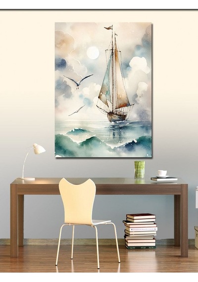 Kanvas Tablo Yelkenli Tekne Ve Martı 50cmx70cm
