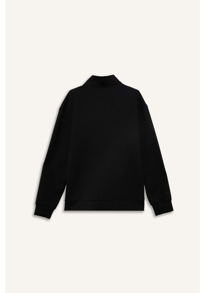 Defacto Standart Fıt Dik Yaka Modal Sporcu Sweatshirt E9772AX25AU Siyah