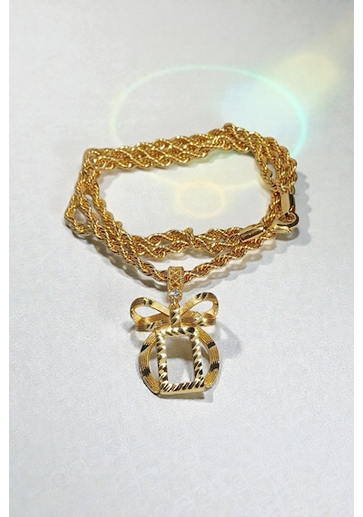 Altın Kaplama Fiyonklu Gram Kasa Kolye 60 Cm Halat Zincirli Gold