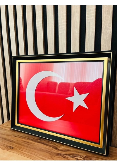 Lüks Çerçeveli El Yapımı Türk Bayrağı Makam Ve Ofis Hediyesi