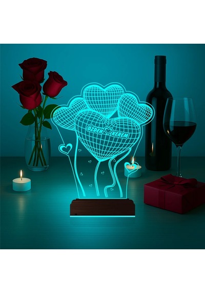Luvivia Kalp Sevgiliye Hediye Kişiye Özel 3d Lamba - Masa Gece Lambası V25
