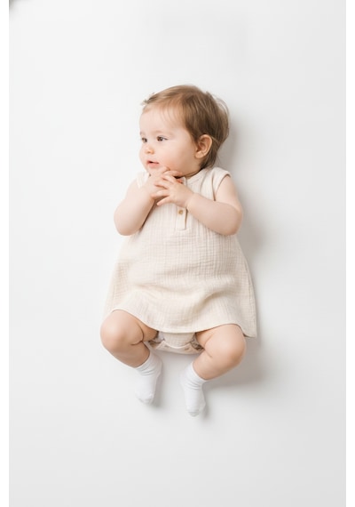 Tiffany Baby & Kids Müslin Glow Tasarımlı Yaka Düğmeli Üst Bej