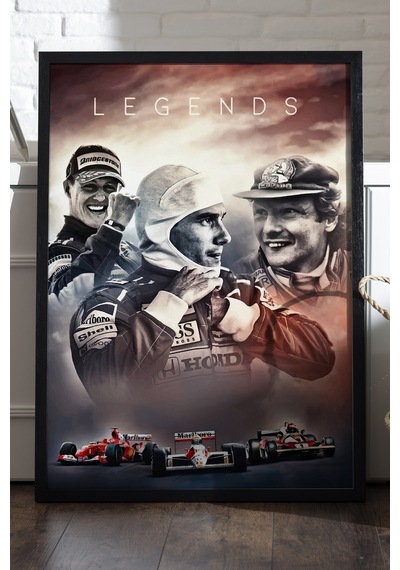 Formula 1 Efsaneler Siyah Ahşap Çerçeveli Poster, Dekoratif Araba Duvar Tablosu