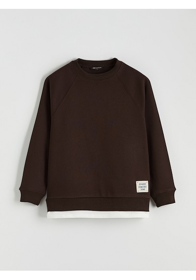 Lcw Comfort Kahverengi Bisiklet Yaka Oversize Kadın Kalın Sweatshirt