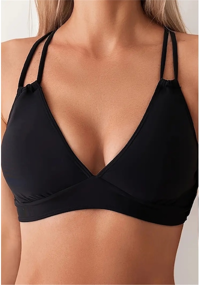 Angelsin İki Ayarlanabilir Askılı Bikini Üstü Çıkartılabilir Kaplı Siyah